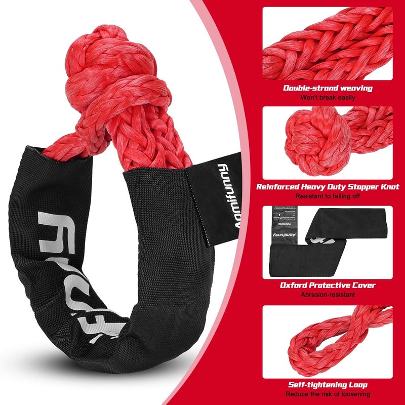 Aomifunny Synthetic Soft Shackle Rope, 2-Pack 1/2in x 22in, 56000 Lbs Breaking Strength, Synthetic Road Recovery Rope with Winch Ring for Sailing SUV ATV 4X4 Truck Jeep Safer Than Metal Shackle (Red) - Image 5